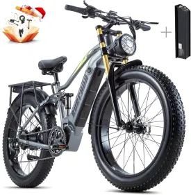 1000W/2000W Dual Motor Electric Bike Adult, 48V 30Ah/20Ah Battery, 26'' Fat Tire Full Suspension Ebike, 30MPH Dual Hydraulic Disc Brakes, 120Miles Off Road Mountain Beach Ebike, UL Certified