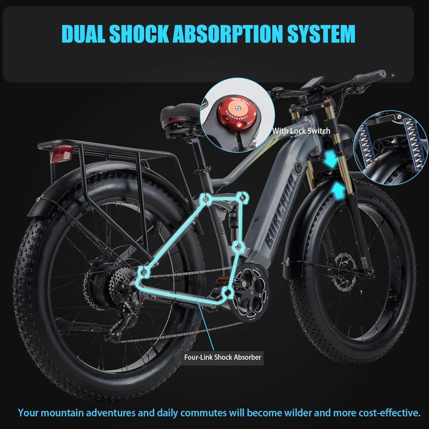 1000W/2000W Dual Motor Electric Bike Adult, 48V 30Ah/20Ah Battery, 26'' Fat Tire Full Suspension Ebike, 30MPH Dual Hydraulic Disc Brakes, 120Miles Off Road Mountain Beach Ebike, UL Certified