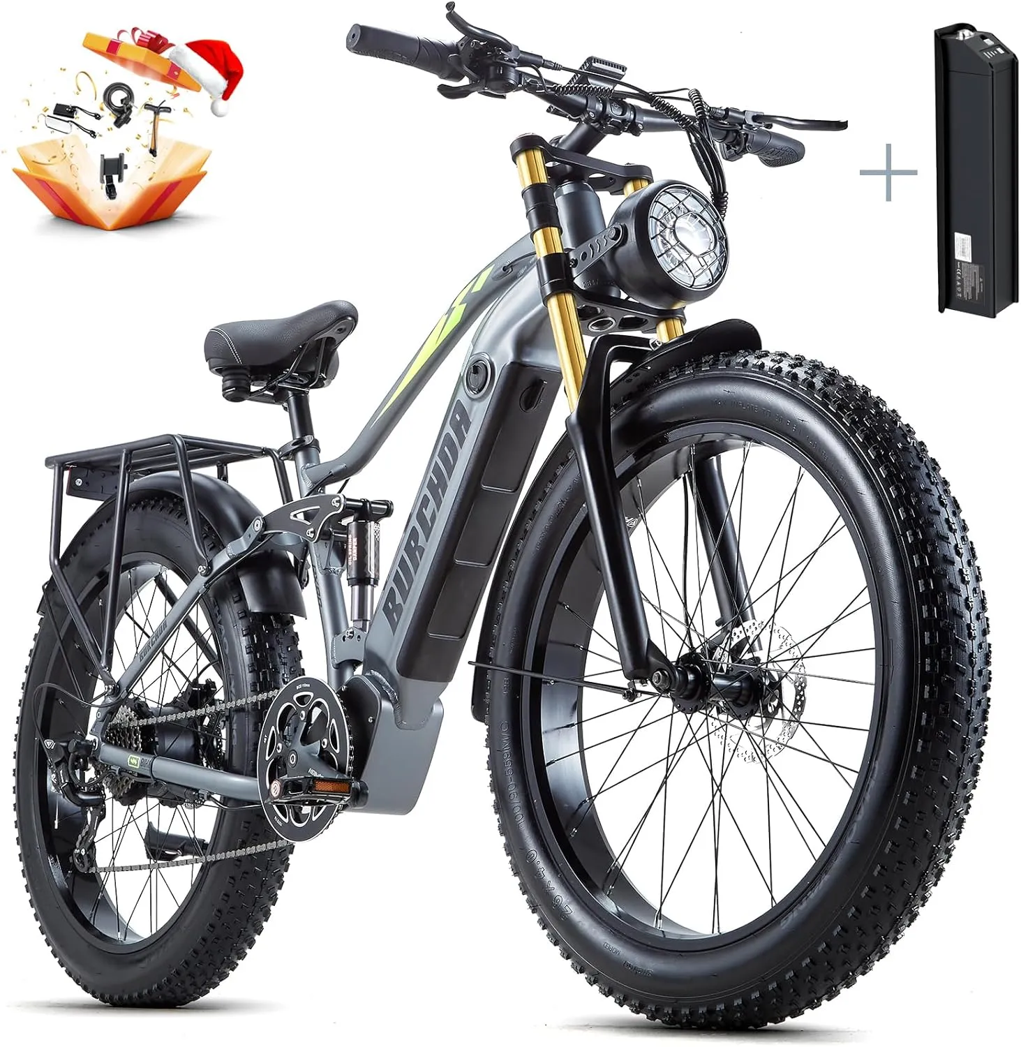 1000W/2000W Dual Motor Electric Bike Adult, 48V 30Ah/20Ah Battery, 26'' Fat Tire Full Suspension Ebike, 30MPH Dual Hydraulic Disc Brakes, 120Miles Off Road Mountain Beach Ebike, UL Certified
