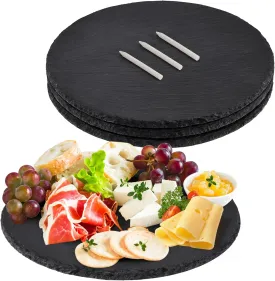 11 x 11 In 4 Pack Slate Cheese Boards, Round Black Stone Plates Charcuterie Boards Serving Tray Slate Platter Display Chalkboard with Soapstone Chalk for Halloween Christmas, Party, Gifts