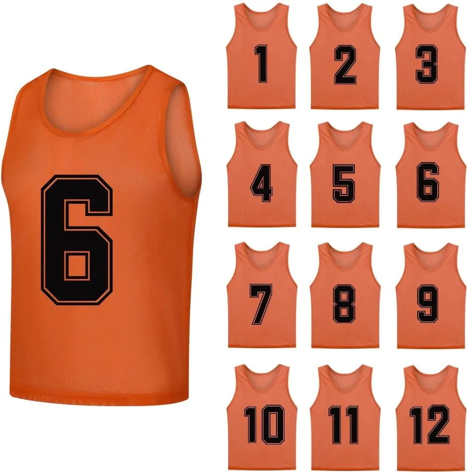 12 Pack??-12??Numbered Pinnies/Soccer Training Bibs/Basketball Jerseys for Kids,Youth and Adults