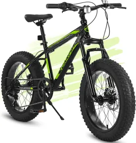 20 inch Kids Bike with 4" Wide Fat Tire Wheel, Boys Bikes Ages 8-12 with Double Disc Brakes, 7-Speed Kids' Bicycles City Snow Beach Mountain Bike for Boys Girls
