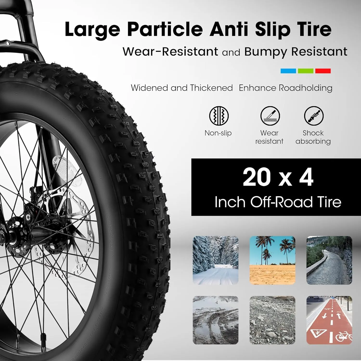 20 inch Kids Bike with 4" Wide Fat Tire Wheel, Boys Bikes Ages 8-12 with Double Disc Brakes, 7-Speed Kids' Bicycles City Snow Beach Mountain Bike for Boys Girls