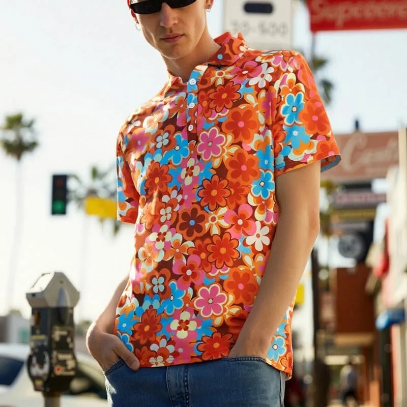 70s Outfits for Men Golf Polo Shirts Short Sleeve Disco Retro Paisley Button Vintage Dry Fit Funny Clothes