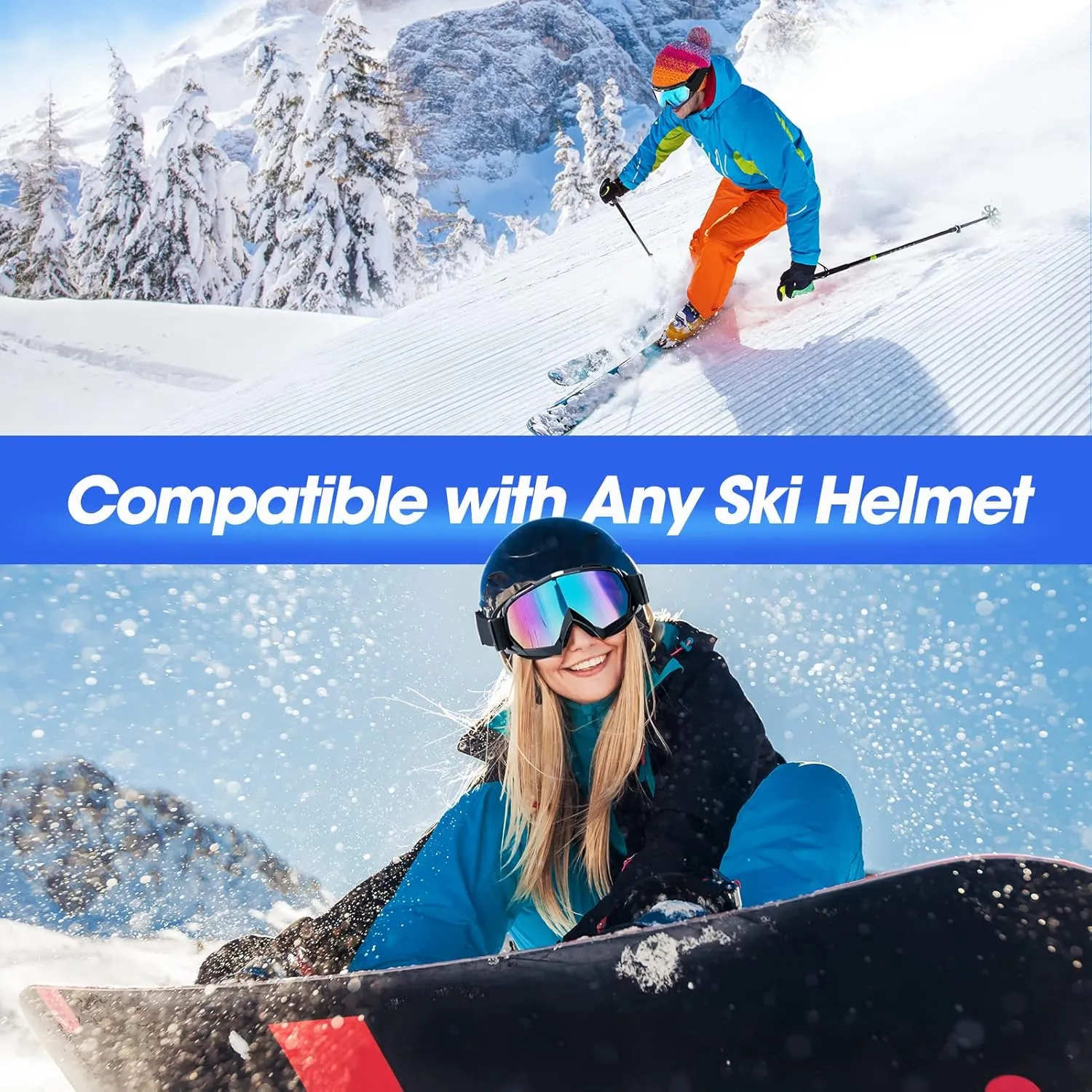 Adult Snow Ski Goggles, Snowboard Goggles for Youth, Teens, Men & Women, Wide View Snowmobile Goggles
