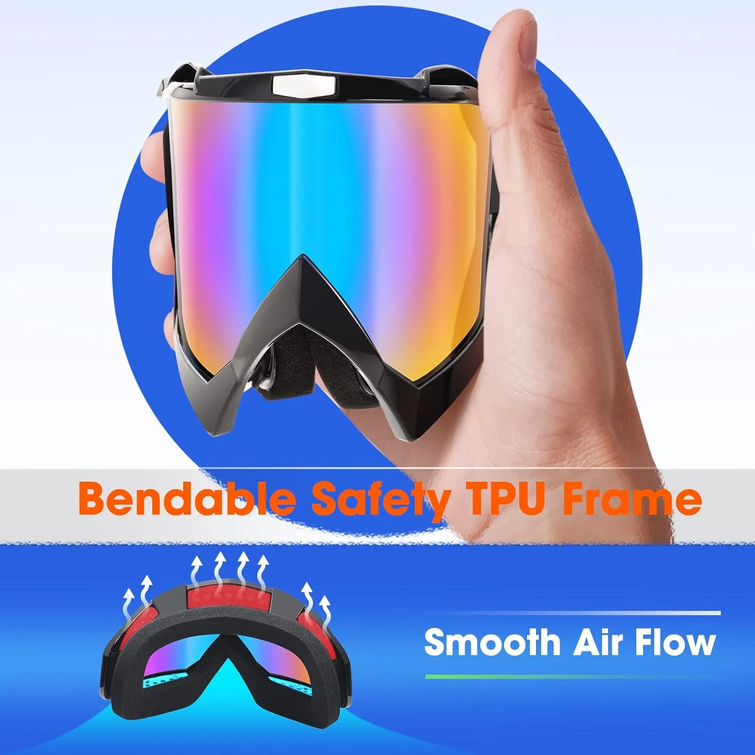 Adult Snow Ski Goggles, Snowboard Goggles for Youth, Teens, Men & Women, Wide View Snowmobile Goggles