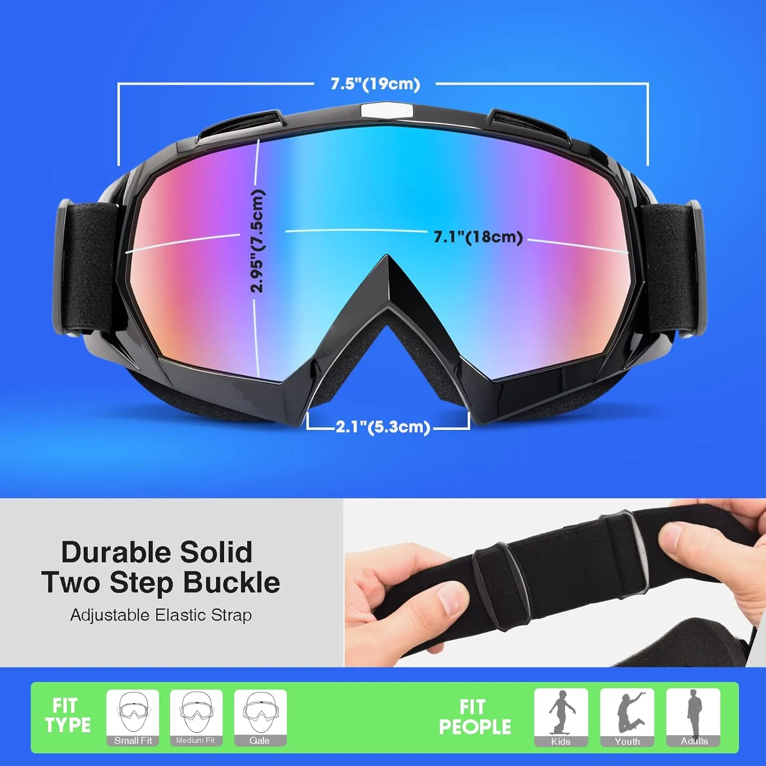 Adult Snow Ski Goggles, Snowboard Goggles for Youth, Teens, Men & Women, Wide View Snowmobile Goggles
