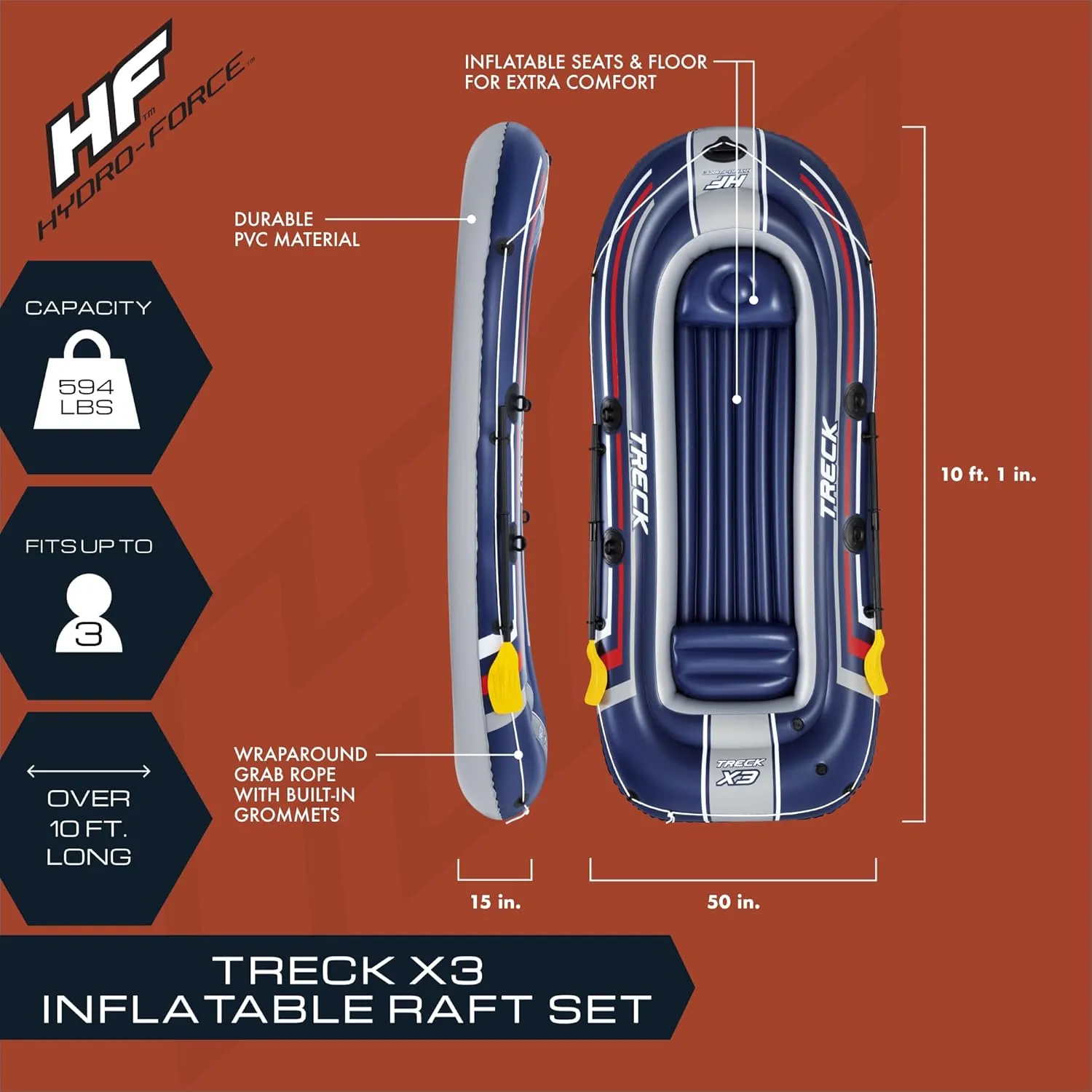 Bestway Hydro-Force Inflatable Raft Set | Inflatable Boat for Kids and Adults | Great for Ponds, Lakes, Rivers