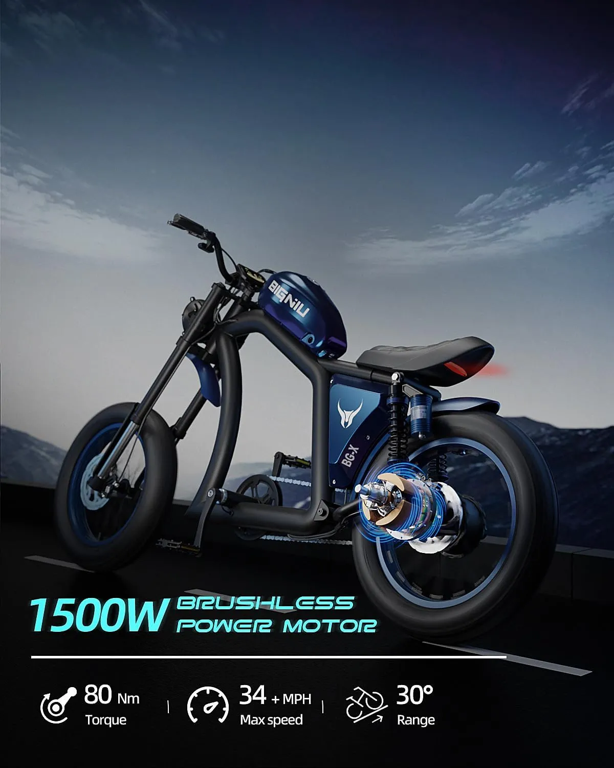 BG-X Electric Bike for Adults 1500W Brushless Motor with 48V/31.5Ah Battery, 34  MPH Up to 40 Miles Range 20" *5" Fat TireFront/Rear Turn Signal, Dual Suspension
