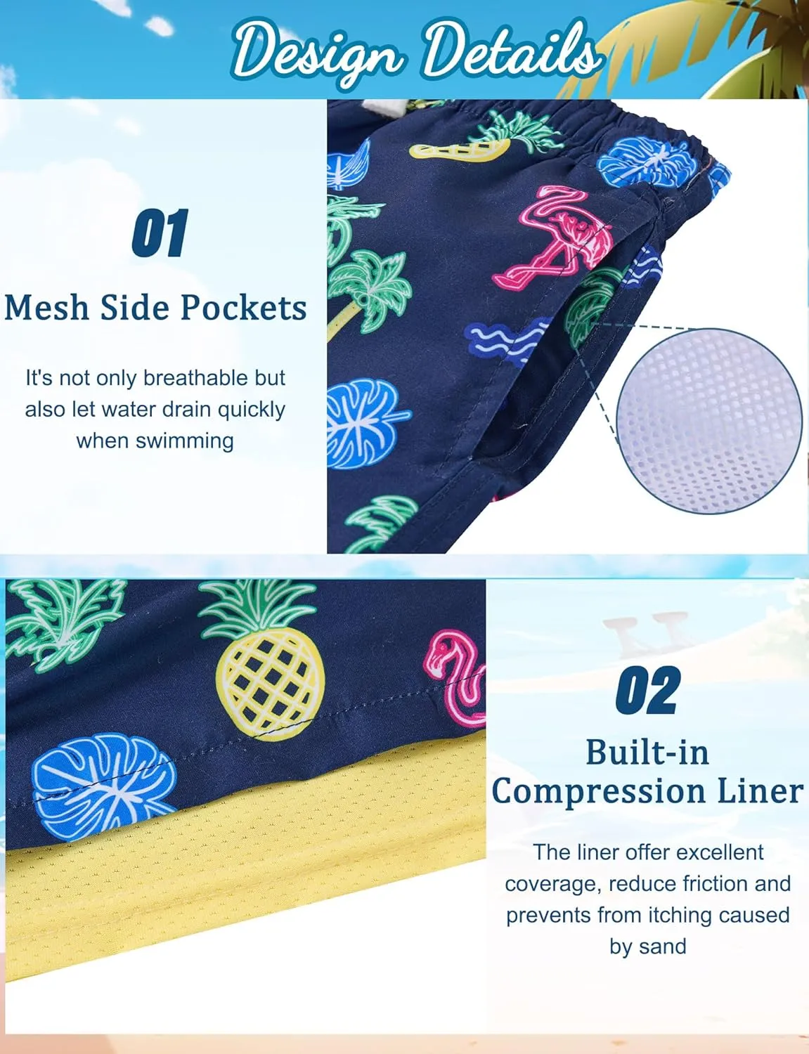 Boys Swim Trunks with Compression Liner for 6-20 Years Kids Quick Dry Bathing Suit