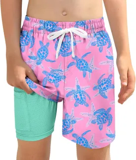 Boys Swim Trunks with Compression Liner for 6-20 Years Kids Quick Dry Bathing Suit
