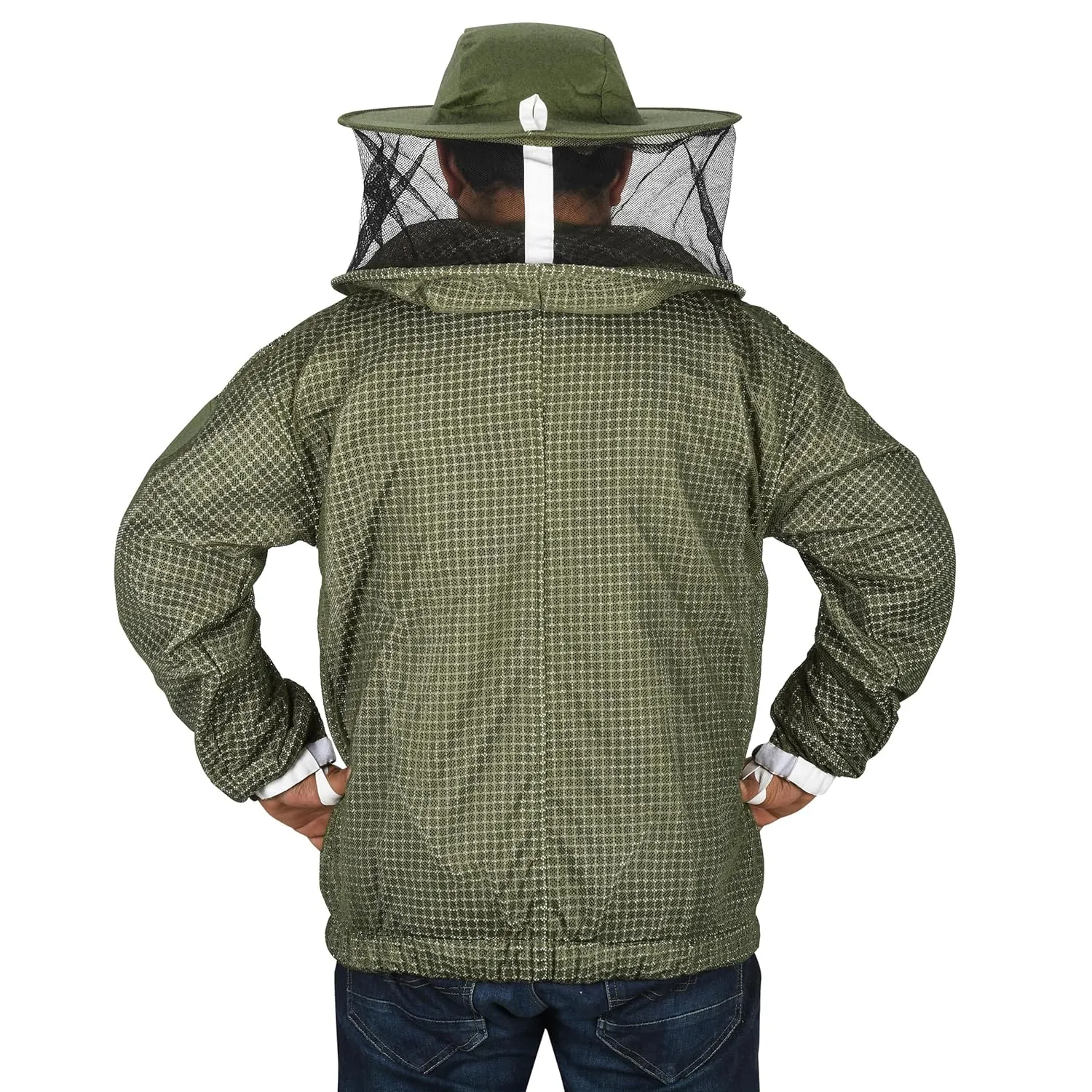 BP-302 Beekeeping with Veil 3 Layer Ultra Ventilated with YKK Zippers & Safety Fencing for Professional (Green Round Veil, XX-Large)