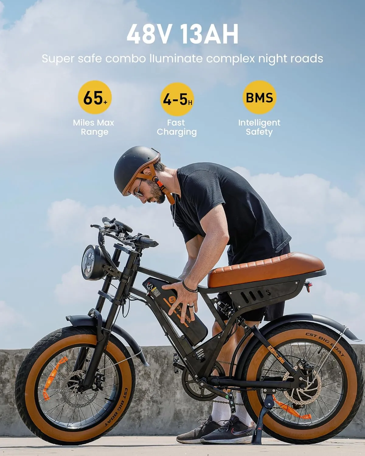 Electric Bike Adults 750/1500W Ebike 20/28MPH, 55-75 Miles Electric Motorcycle with 10.4/13AH Battery, 20" Fat Tire Electric Dirt Bike 7-Speed E-Bike Full Suspension, /  