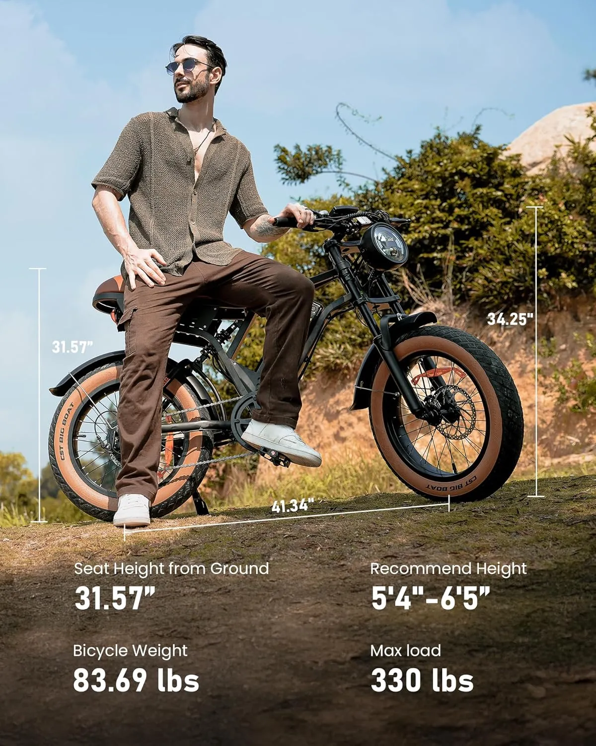 Electric Bike Adults 750/1500W Ebike 20/28MPH, 55-75 Miles Electric Motorcycle with 10.4/13AH Battery, 20" Fat Tire Electric Dirt Bike 7-Speed E-Bike Full Suspension, /  