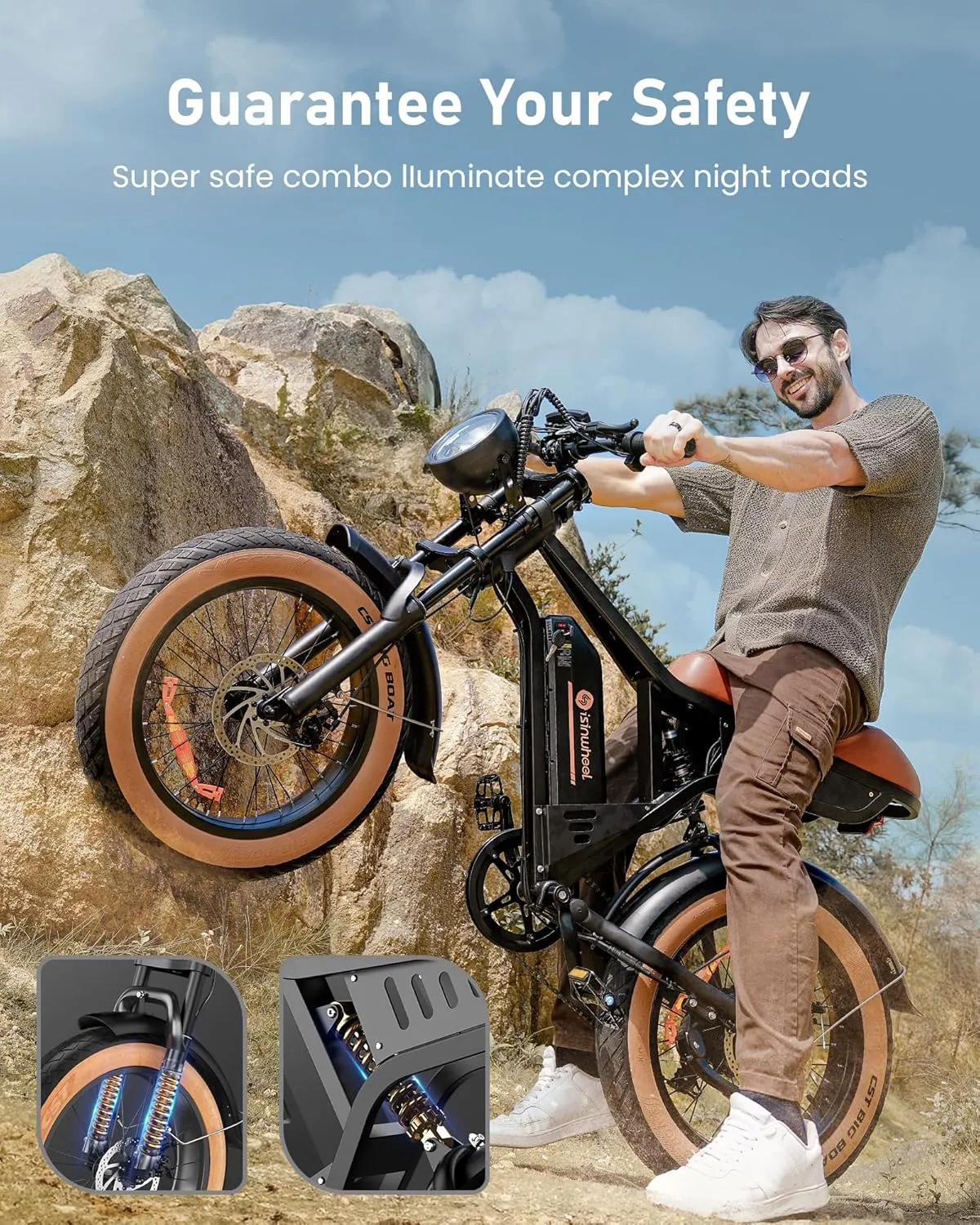 Electric Bike Adults 750/1500W Ebike 20/28MPH, 55-75 Miles Electric Motorcycle with 10.4/13AH Battery, 20" Fat Tire Electric Dirt Bike 7-Speed E-Bike Full Suspension, /  
