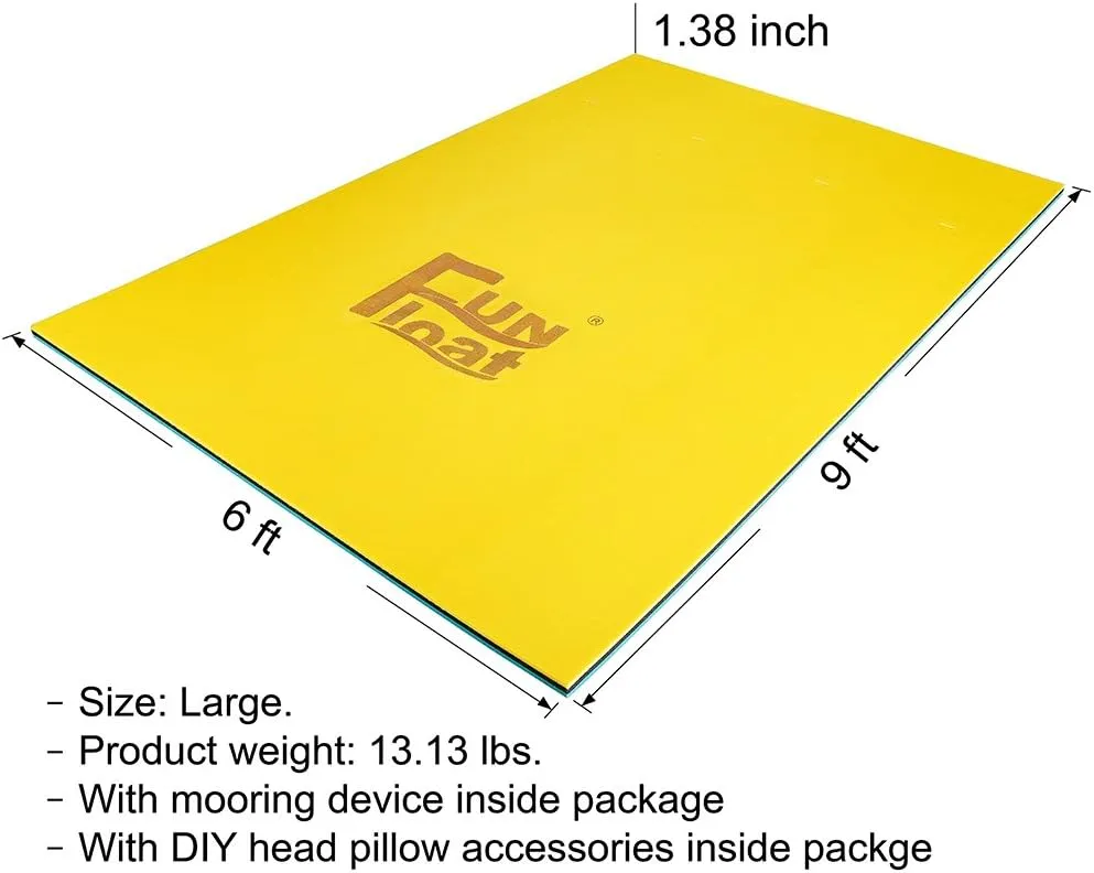 Floating Water Mat, 3-Layer and 1.38 inch Thick, 18'*6'/9'*6', Swimming Island,Aqua Pad,Used in Lake,Pool,on Beach, Vacation,Water Activities,Sports,Recreations,Parties,with Mooring Device