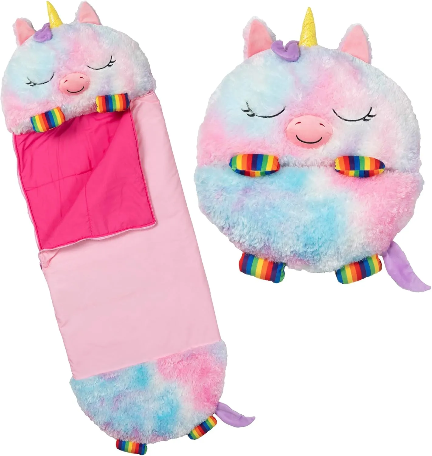 Happy Nappers: Pillow & Sleepy Sack: Medium - Rainbow Unicorn - 54 x 20, Plush Animal Character, 2-in-1 Pillow Sleeping Bag, Play, Kids Ages 3 