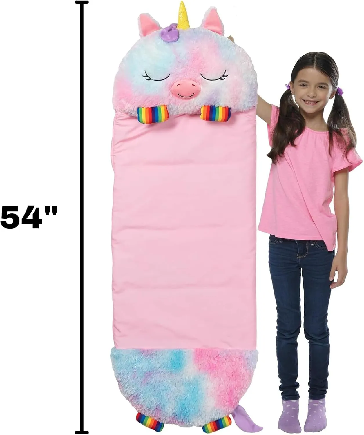 Happy Nappers: Pillow & Sleepy Sack: Medium - Rainbow Unicorn - 54 x 20, Plush Animal Character, 2-in-1 Pillow Sleeping Bag, Play, Kids Ages 3 