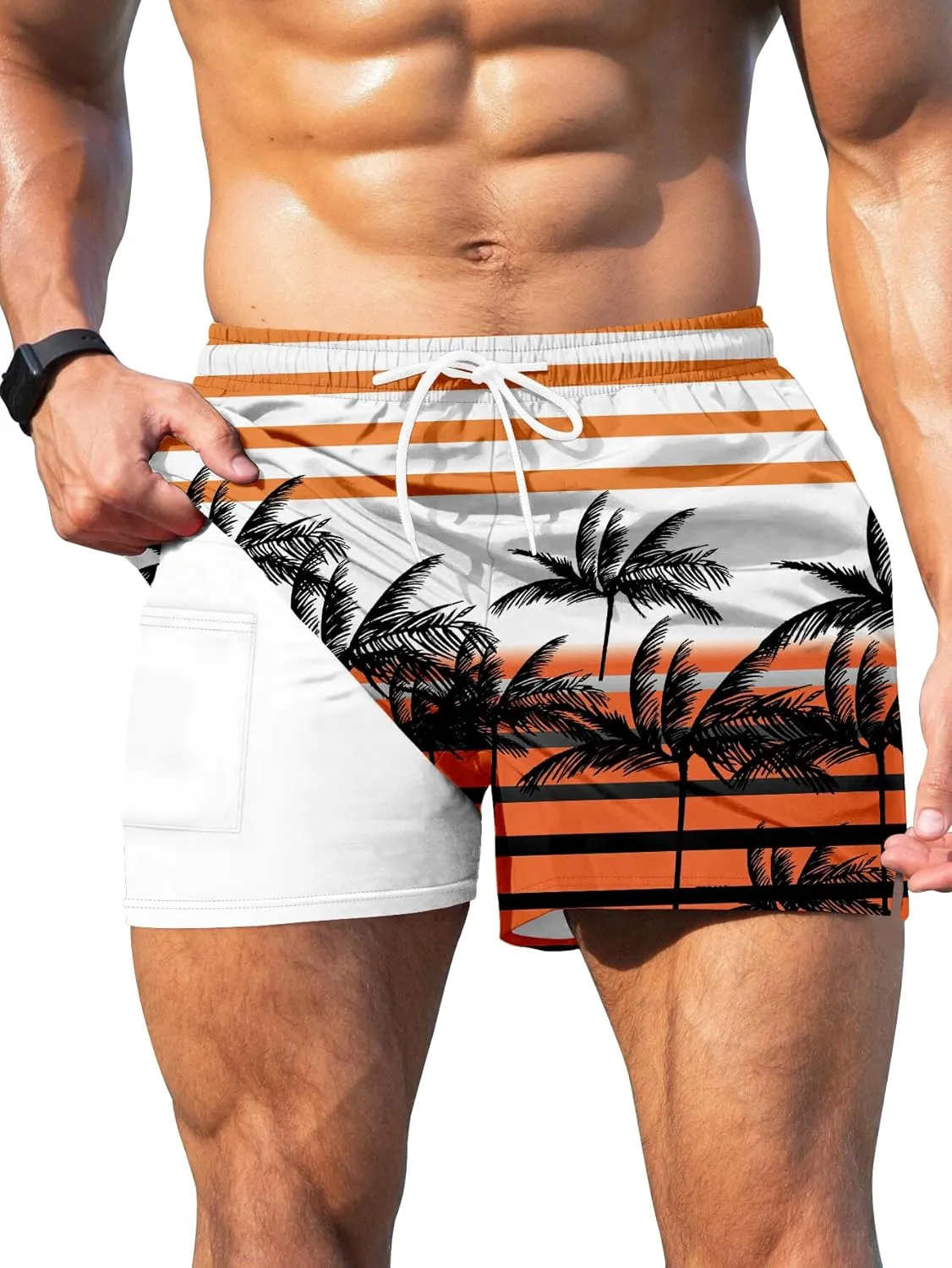 Keevoom Mens Swim Trunks Compression Liner Swim Shorts Swimwear Quick Dry Swimsuit Bathing Suits Board Shorts with Pockets