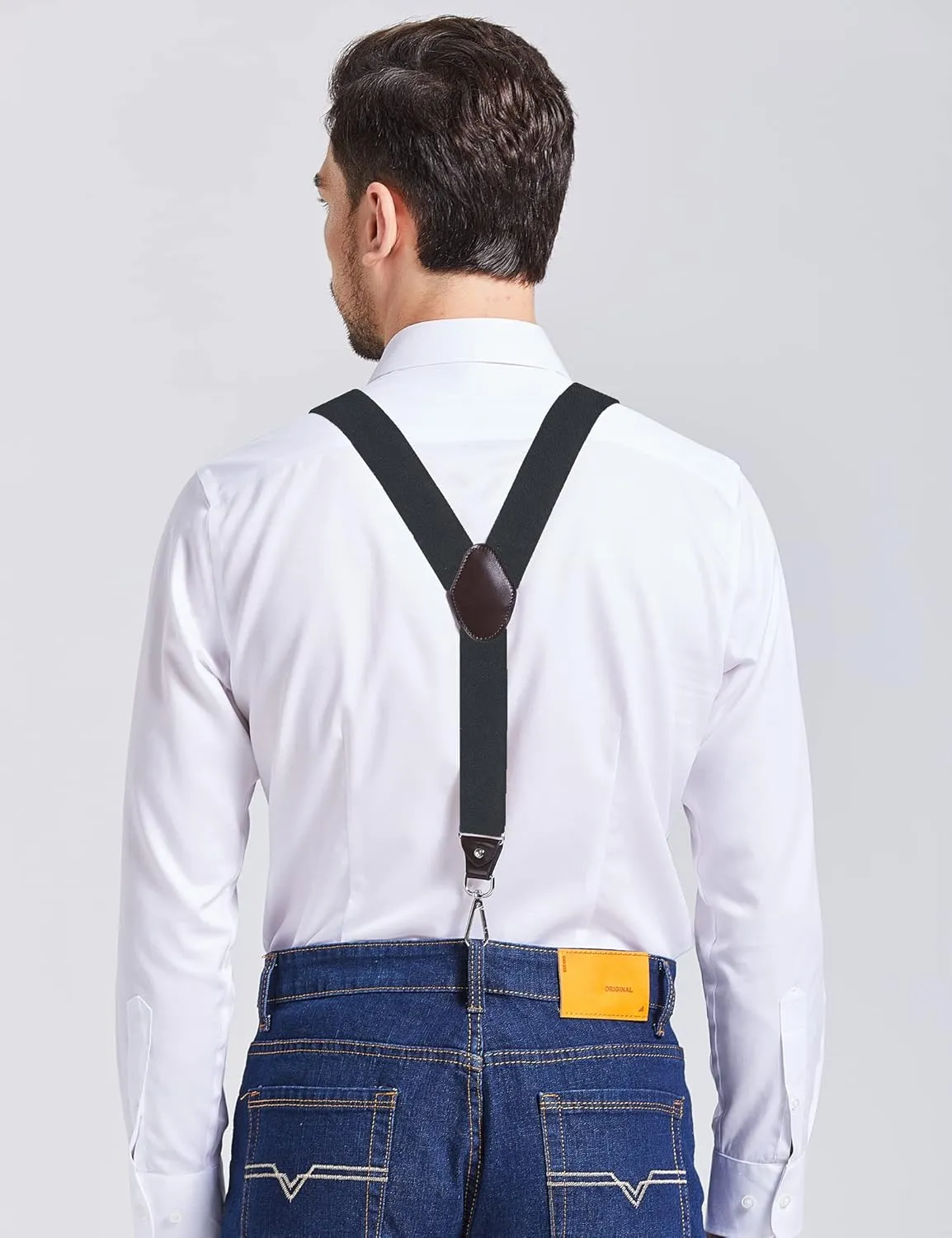 Men's Suspenders with Swivel Hooks and Elastic Straps Y-back, for Heavy Duty, Big and Tall