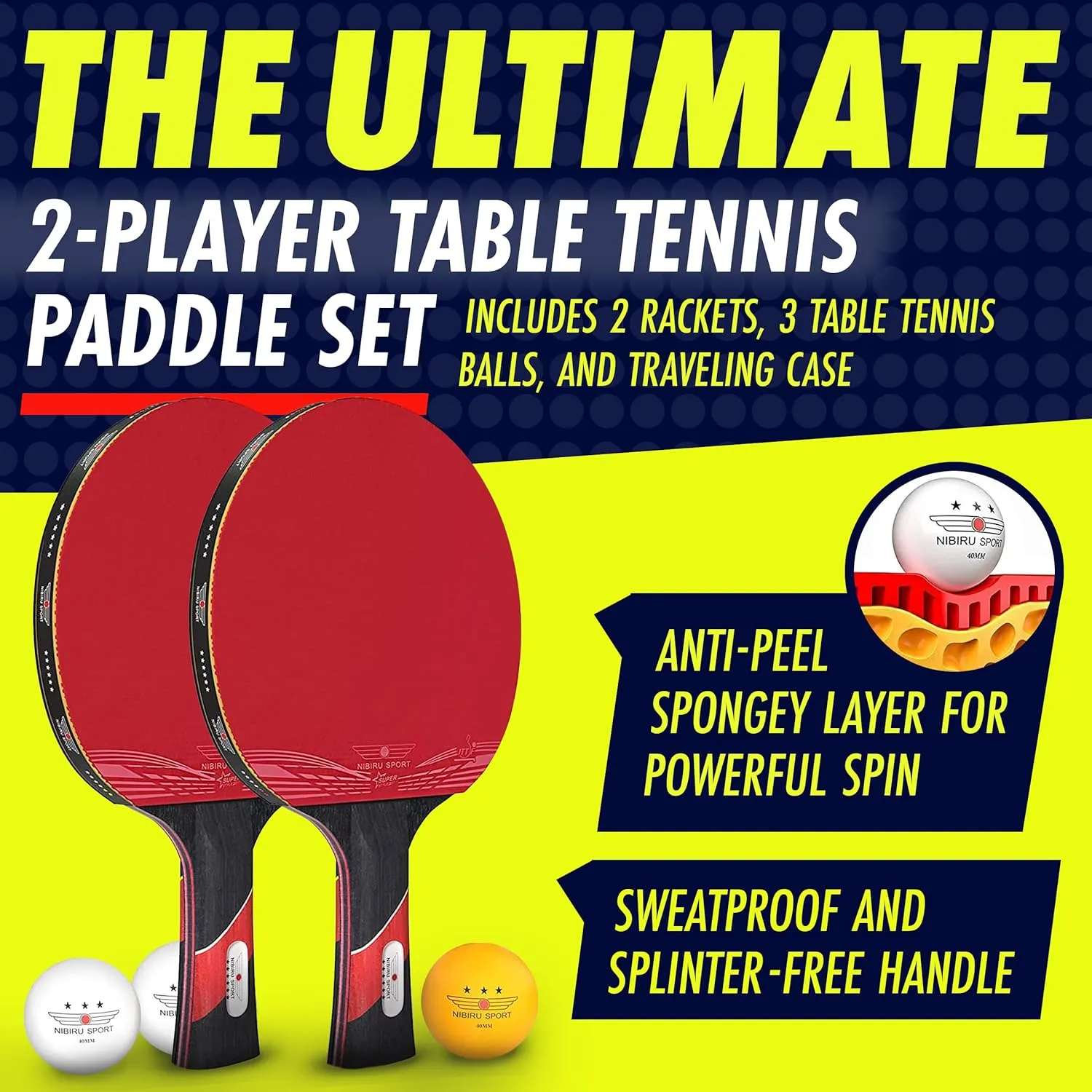 NIBIRU SPORT Professional Ping Pong Paddle Sets, 2 Paddle or 4 Paddle Table Tennis Set with Tournament Quality Balls and Carry Bag/Storage Case, Table Tennis Equipment & Ping Pong Accessories