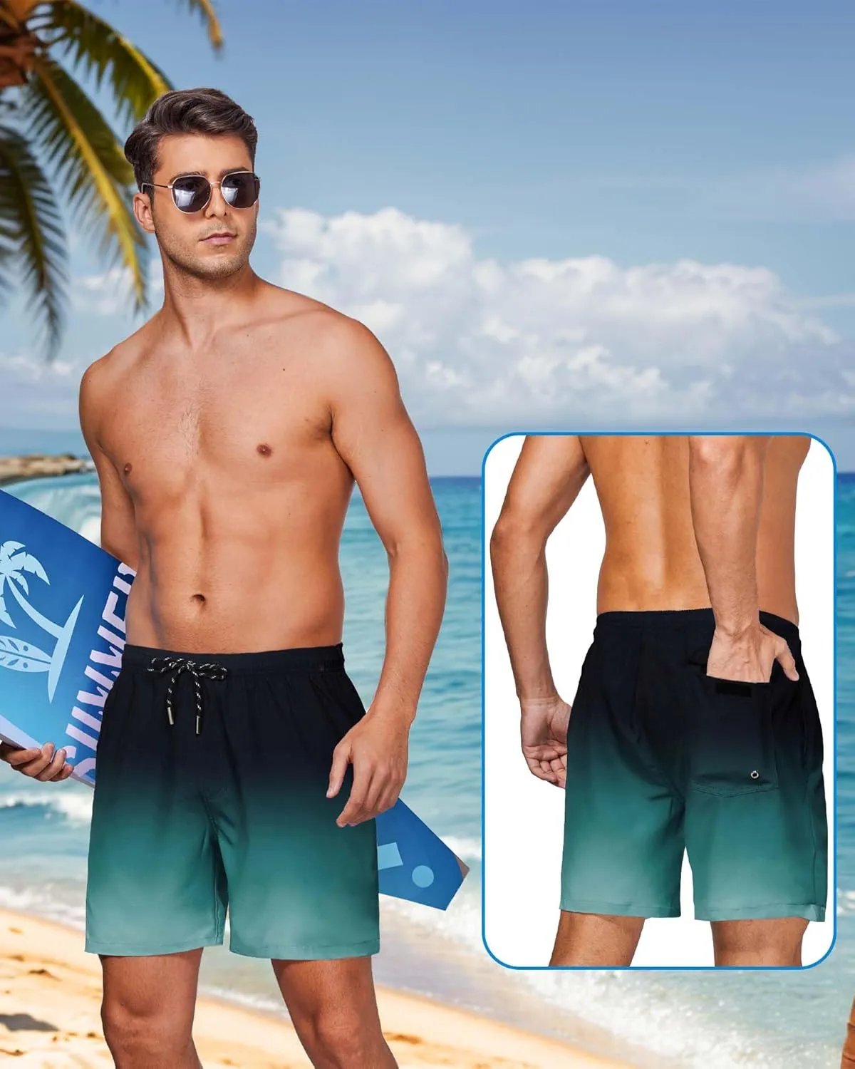 Swim Trunks Mens 7 Inch Bathing Suit with Mesh Liner Men's Stretch Swimwear Quick Dry Swimsuit Beach Shorts