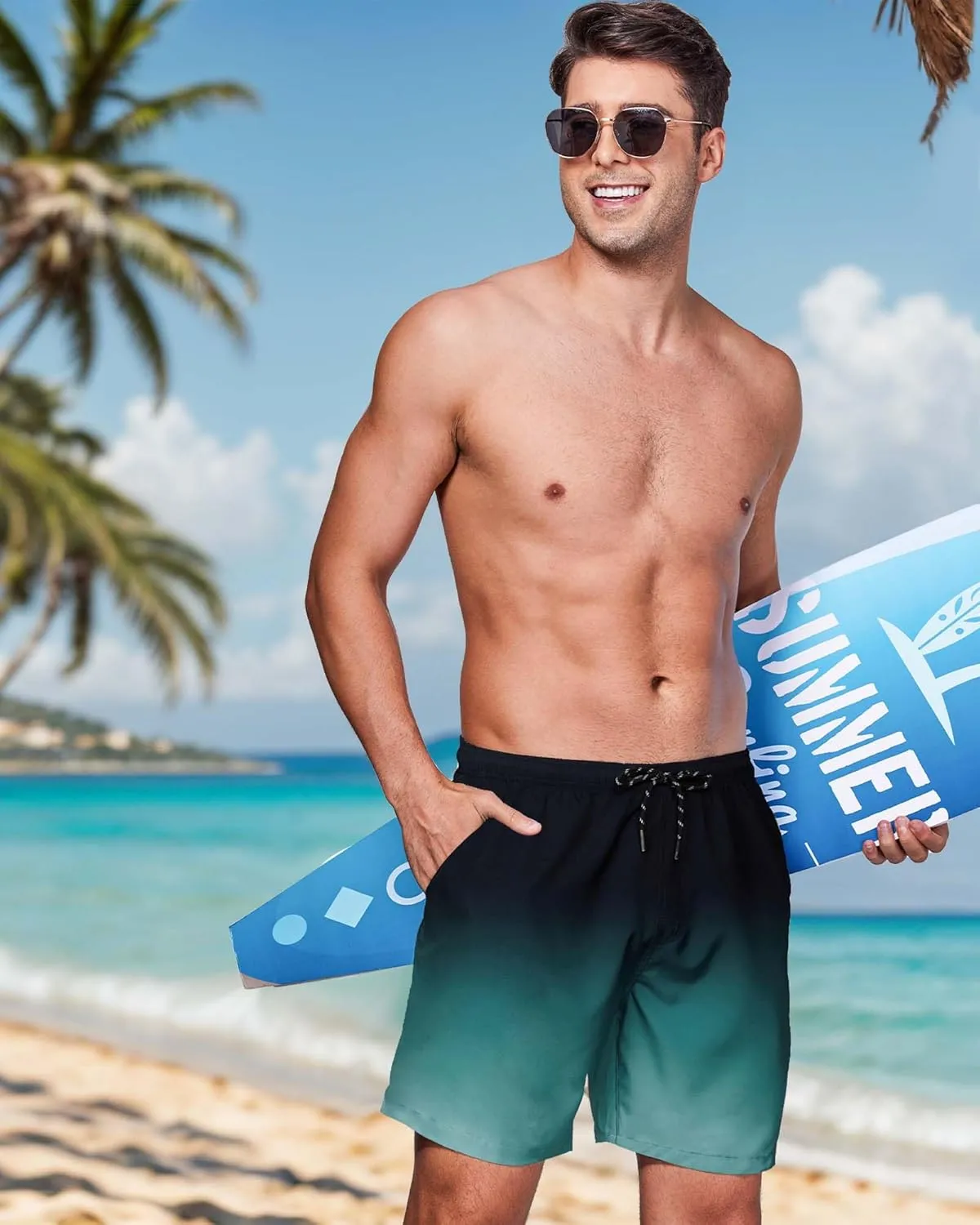 Swim Trunks Mens 7 Inch Bathing Suit with Mesh Liner Men's Stretch Swimwear Quick Dry Swimsuit Beach Shorts