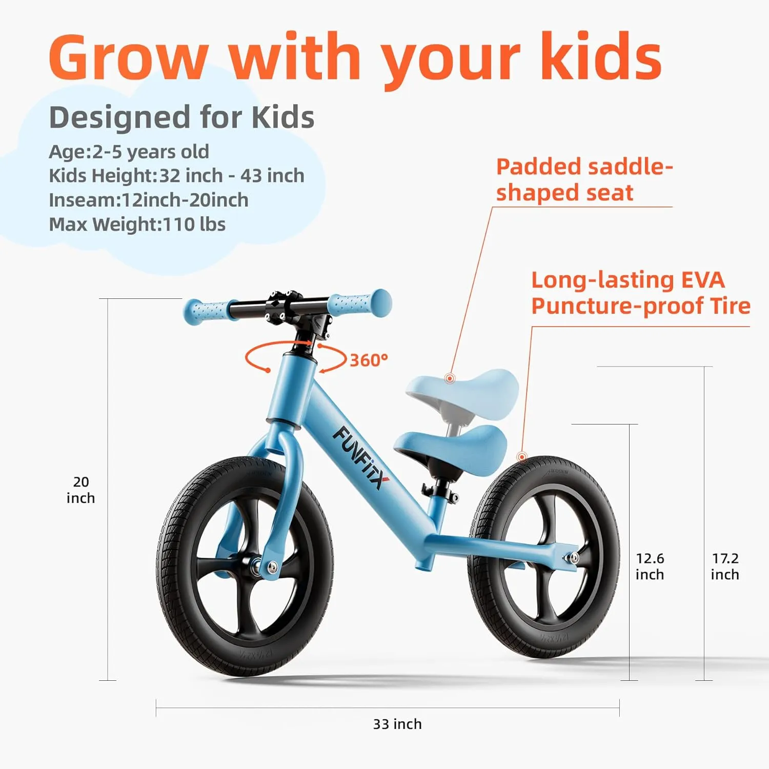 Toddler Balance Bike for 2 to 5 Year Old: Baby Bikes for 2 3 4 5 Years Old Kids - Toddlers Bicycle No-Pedal for Under 6 Age Boy Girl - Training Toys Cycle Outdoor Birthday Gifts for Boys Girls