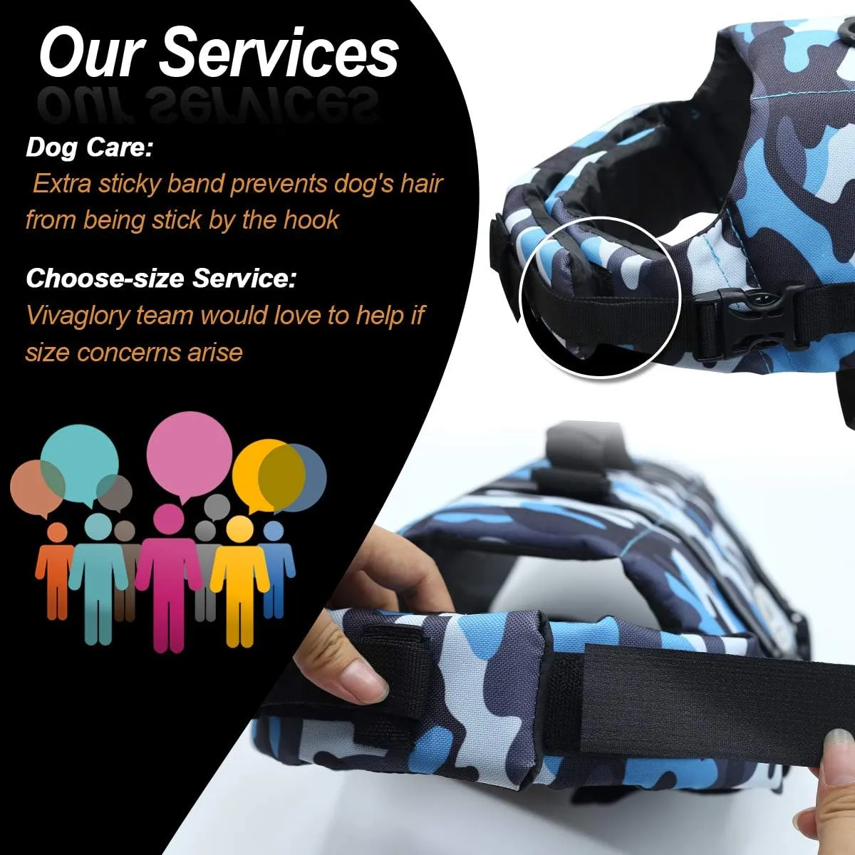 VIVAGLORY Ripstop Dog Life Jacket for Small Medium Large Dogs Boating, Swimming Vest for Dogs with Enhanced Visibility & Buoyancy, Camo Blue