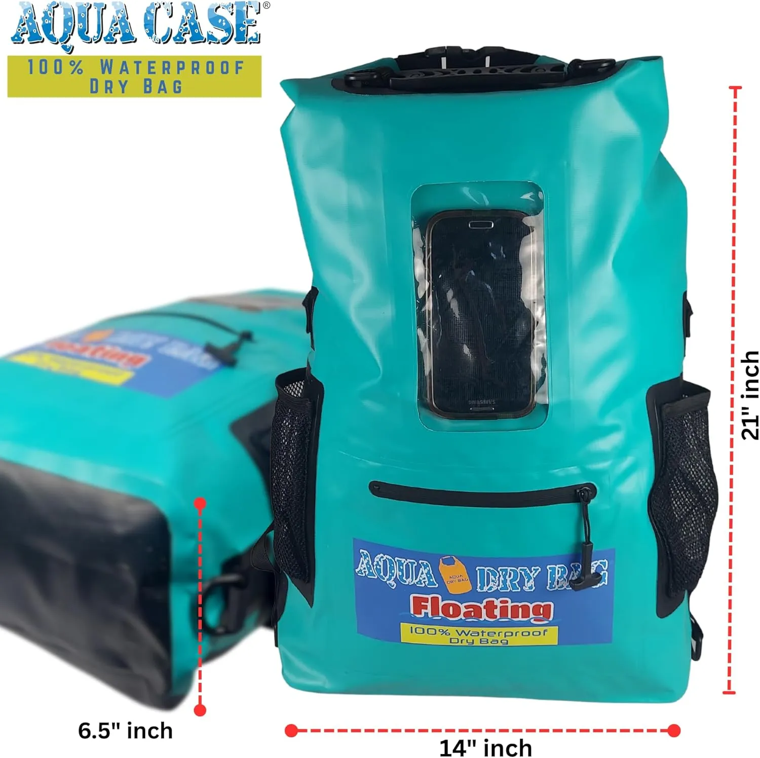 Waterproof Backpack 28L Teal Dry Bag Cell Phone Pouch with Exterior Window for Easy Use During All Water Sports | 28L Large Capacity | Ideal for Hiking, Boating, Rafting and Travel