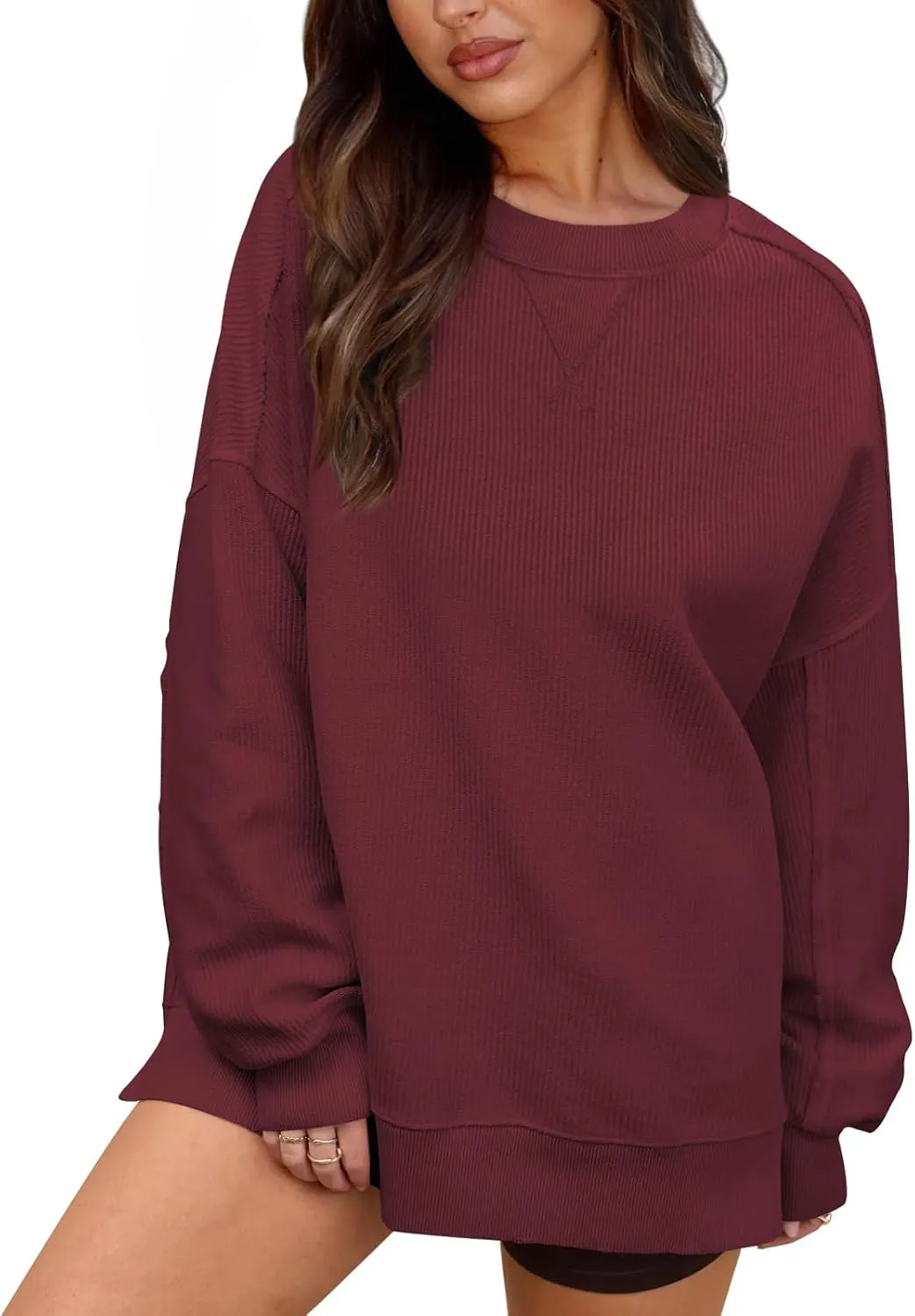 Womens Sweatshirt Crewneck Corded Corduroy Sweater for Women Casual Oversized Ribbed Long Sleeve Shirt Pullover Top