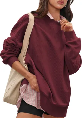 Womens Sweatshirt Crewneck Corded Corduroy Sweater for Women Casual Oversized Ribbed Long Sleeve Shirt Pullover Top