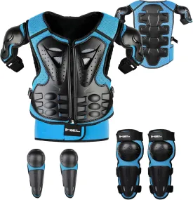 Youth Dirt Bike Gear, JUSTDOLIFE 5 PCS Motorcycle Armbor Protection Jacket, Kids Motorcycle Armor with Knee Pads Elbow Pads Chest Protector Racing for Outdoor Sports