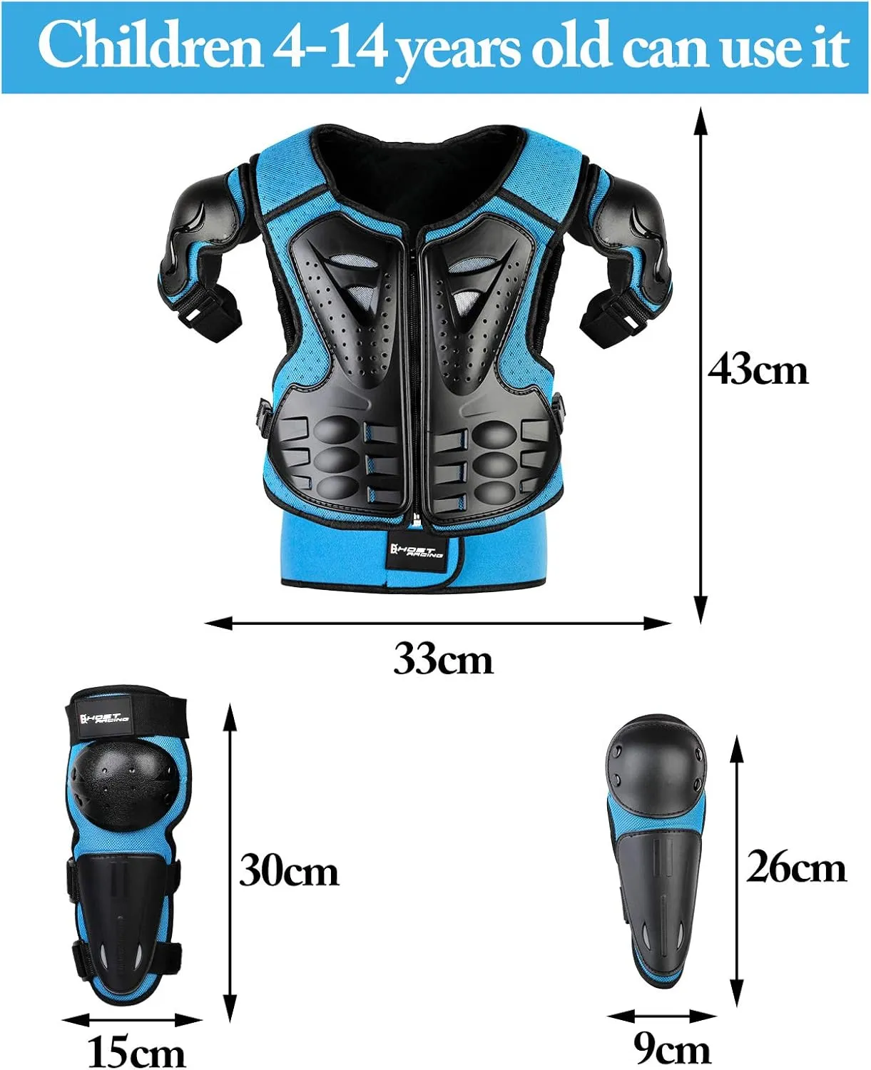 Youth Dirt Bike Gear, JUSTDOLIFE 5 PCS Motorcycle Armbor Protection Jacket, Kids Motorcycle Armor with Knee Pads Elbow Pads Chest Protector Racing for Outdoor Sports