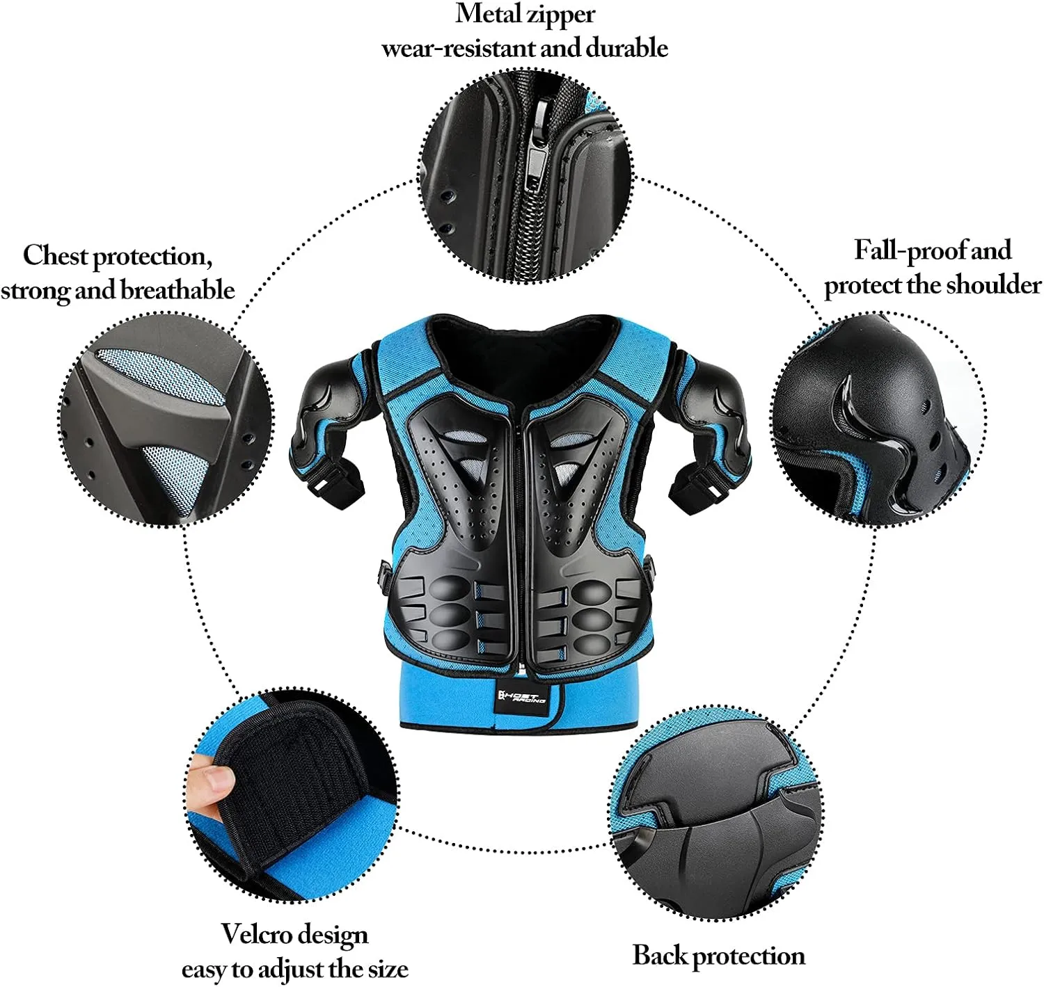 Youth Dirt Bike Gear, JUSTDOLIFE 5 PCS Motorcycle Armbor Protection Jacket, Kids Motorcycle Armor with Knee Pads Elbow Pads Chest Protector Racing for Outdoor Sports
