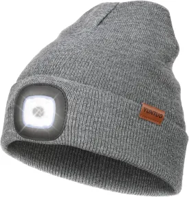 YunTuo LED Beanie with The Light, Unisex USB Rechargeable Headlamp Winter Knitted Cap Gifts for Men Dad Husband Him